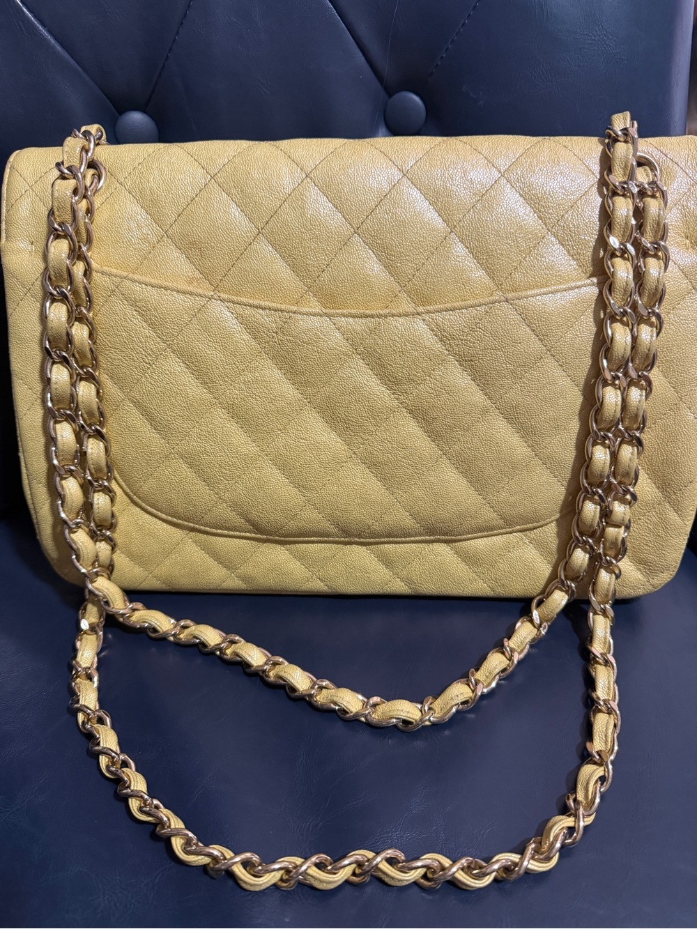 Chanel Yellow Iridescent Quilted Caviar Double Flap Bag - Picture 14 of 15